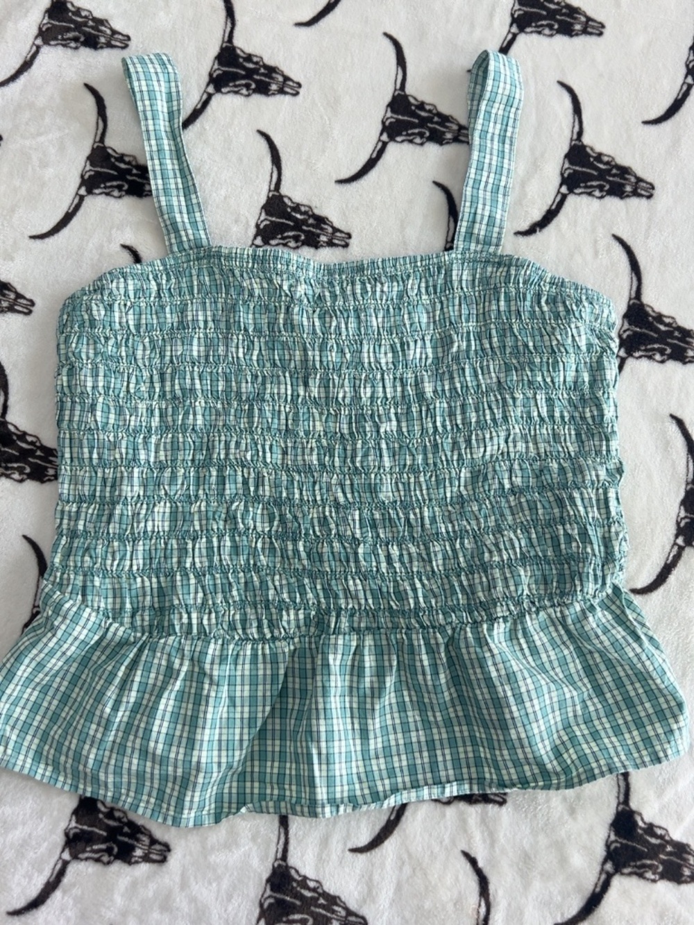 Old Navy Size Medium Green Plaid Smocked Peplum Cami Tank Top